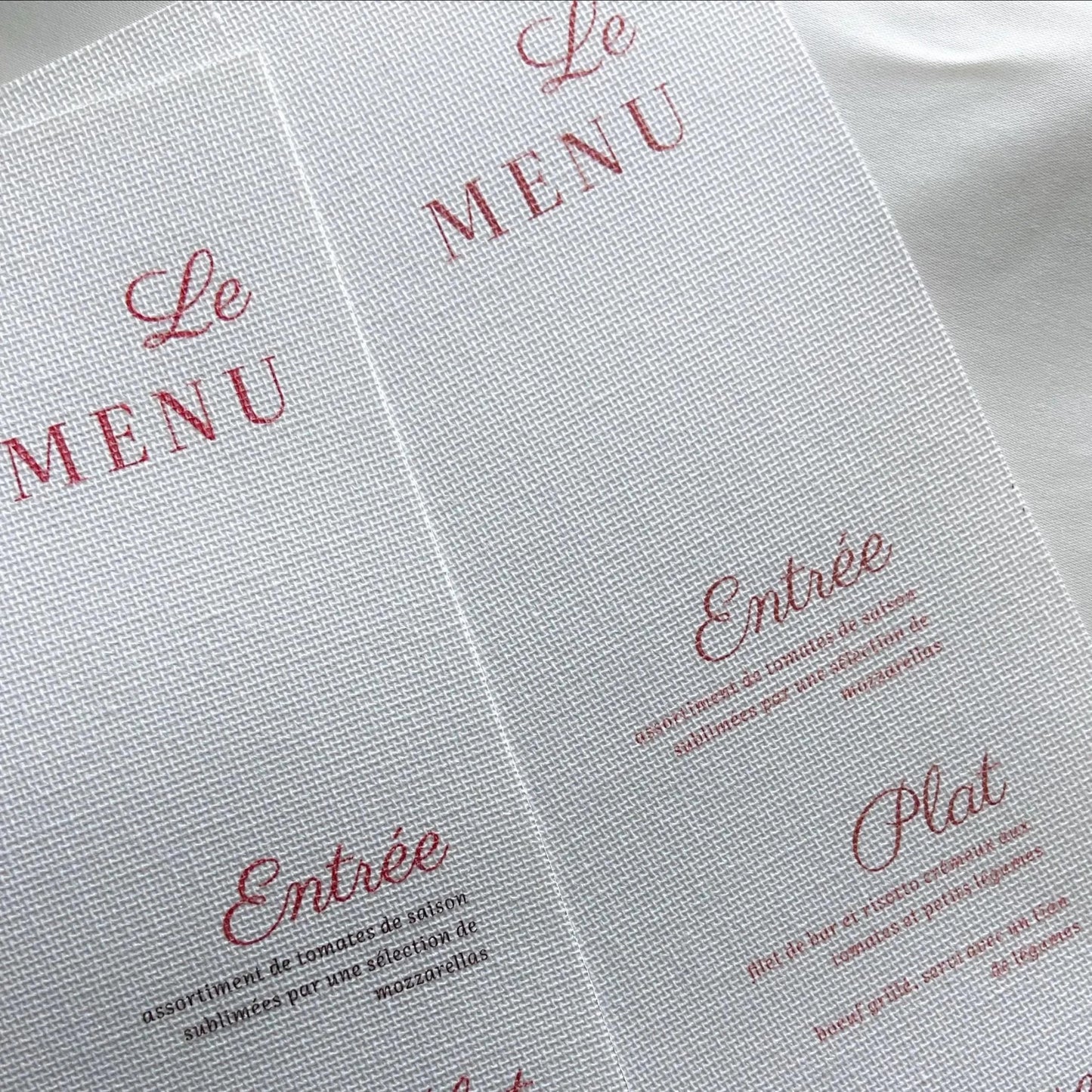 Menu toile personnalisé cérémonie mariage fond bois naturel — Memerle