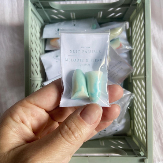 Bouchons d’oreilles en sachet personnalisé | Cadeau invité en sachet pour mariage et anniversaire | Welcome bag, nuitée, remerciement