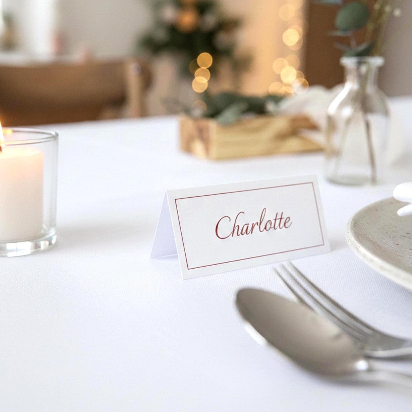 Décoration de table mariage romantique, marque-place personnalisé avec bougie, centre de table élégant, papeterie de mariage chic et épurée, porte-nom de table pour dîner aux chandelles, accessoire de mariage bohème chic