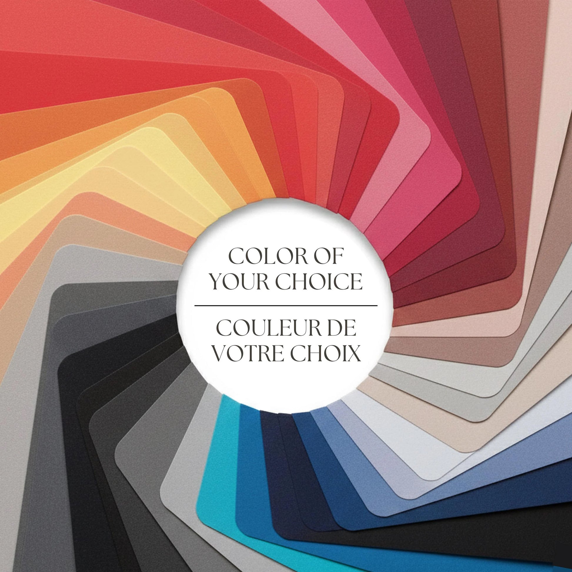 Palette de couleurs personnalisées pour papeterie de mariage, choix de coloris pour marque-places et étiquettes de table, nuancier papier décoration de fête, décoration de table sur mesure, papeterie assortie au thème couleur mariage, options de personnalisation infinies