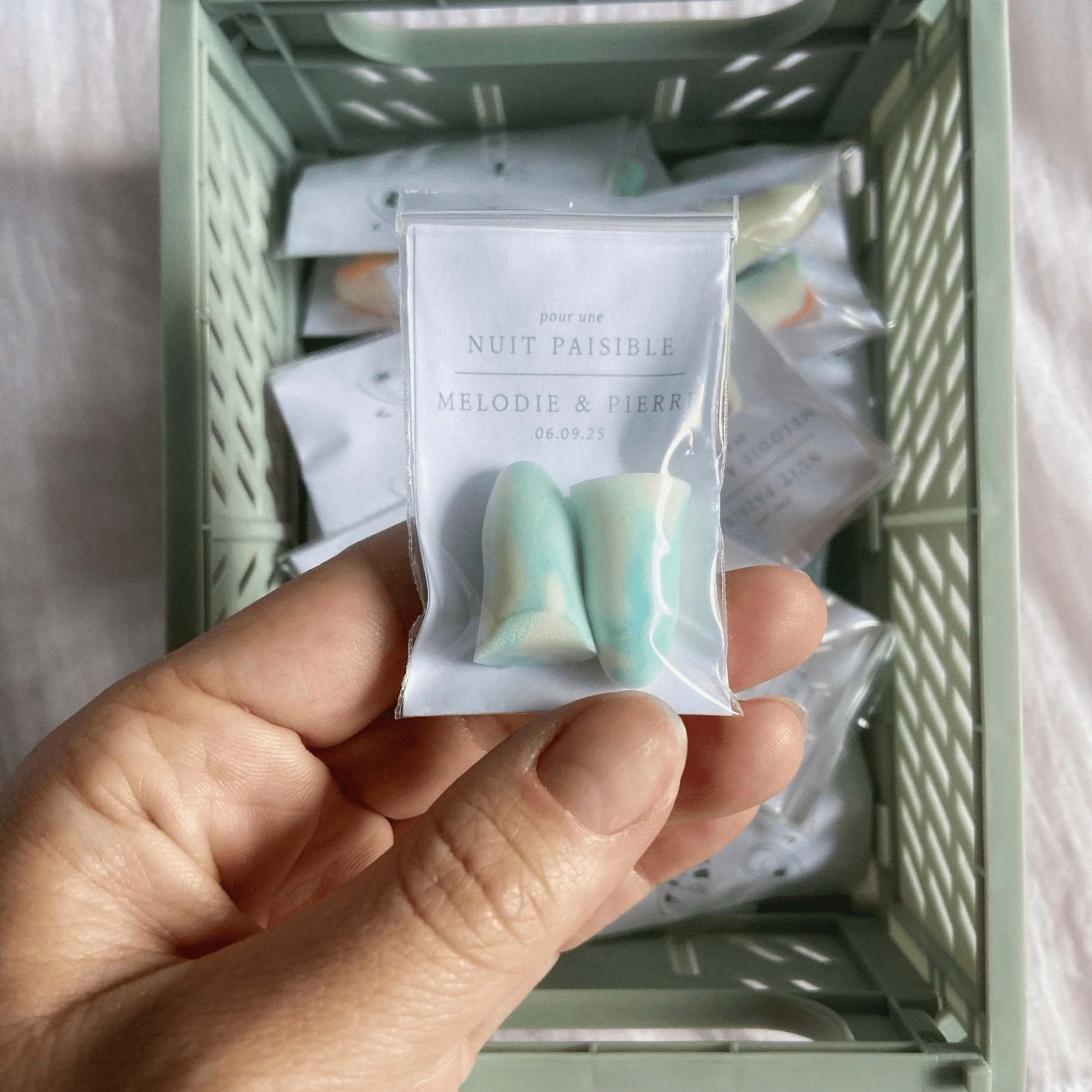 Bouchons d'oreilles personnalisés mariage EVJF cadeau invité emballés — Memerle