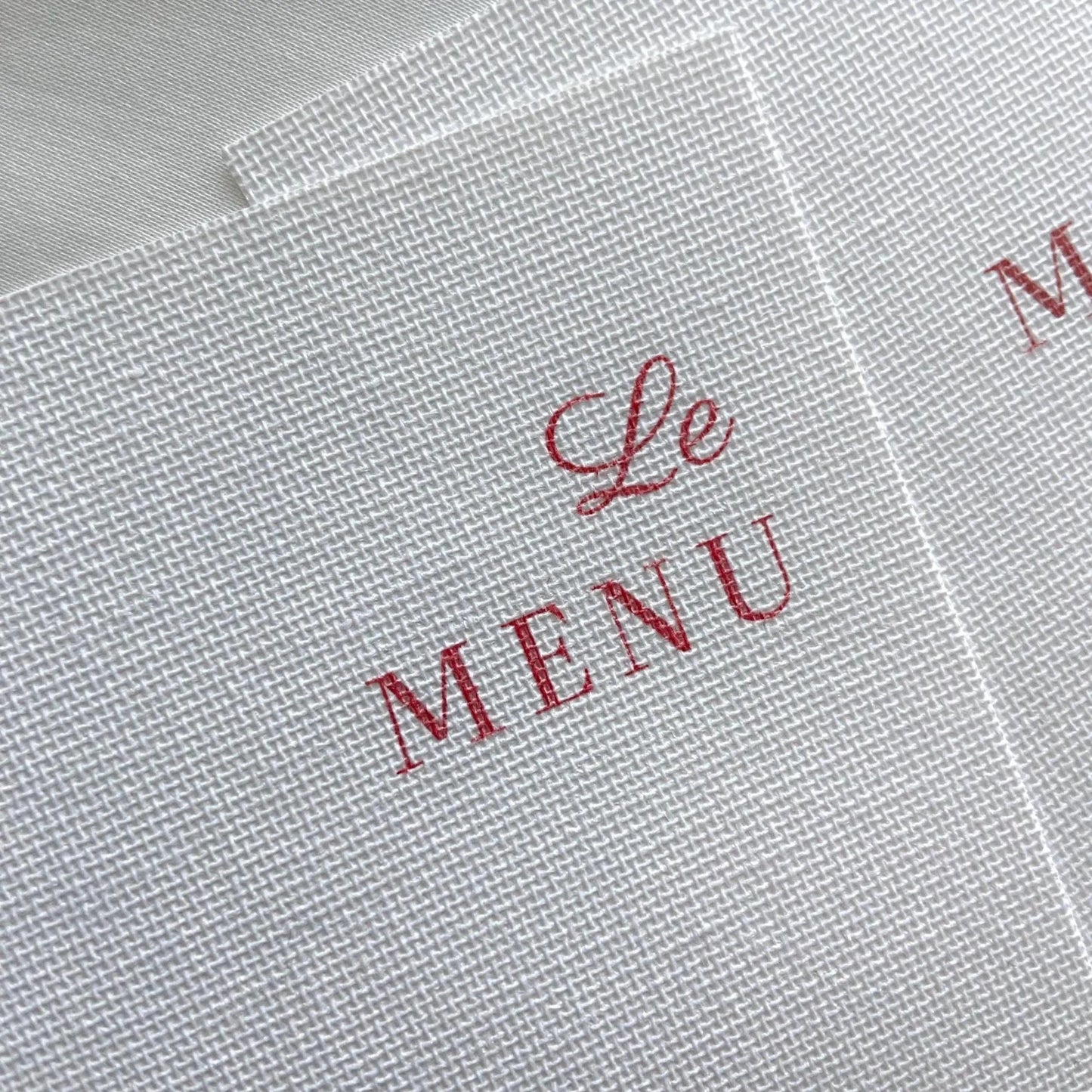Menu sur toile mariage personnalisé détail impression tissu — Memerle