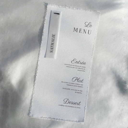 Menu mariage sur toile personnalisé style champêtre — Memerle papeterie artisanale — papeterie mariage personnalisée Memerle