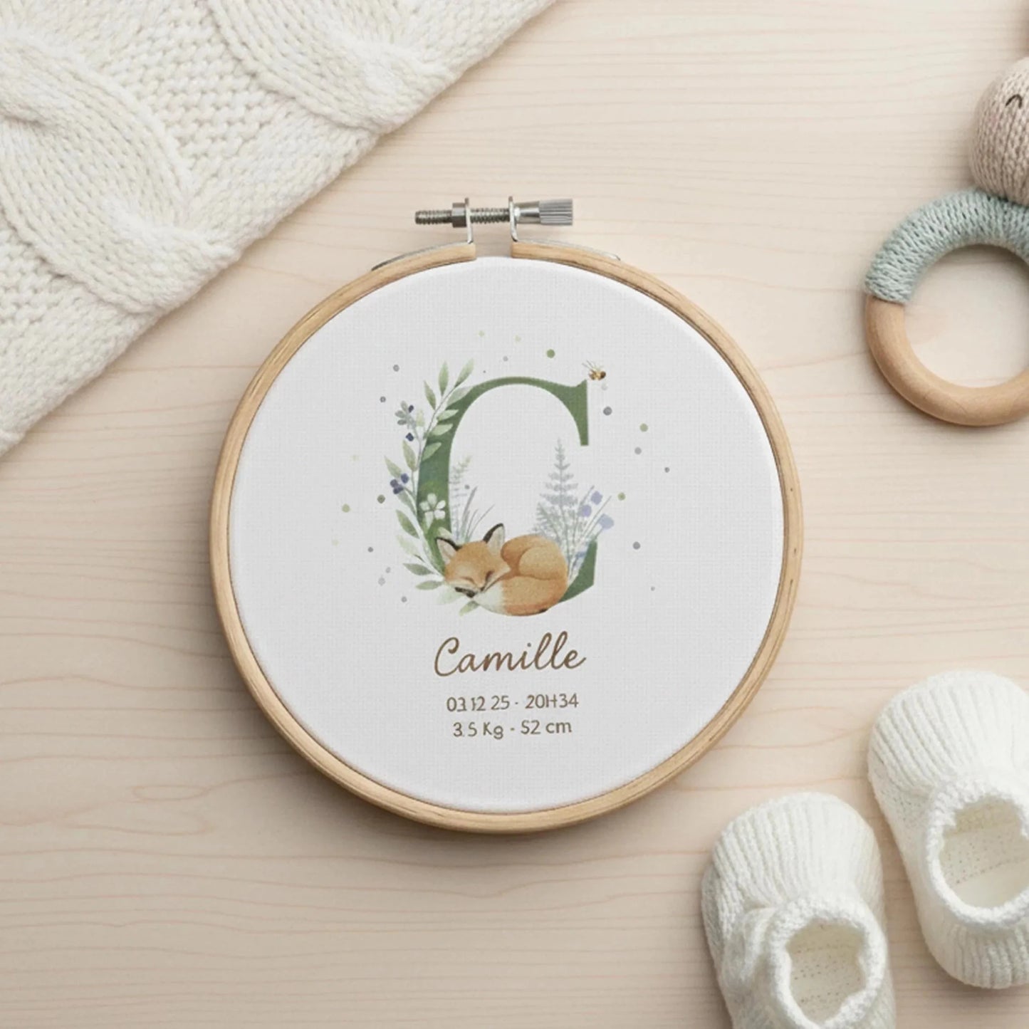 Tambour de naissance personnalisé bois prénom bébé — Memerle papeterie