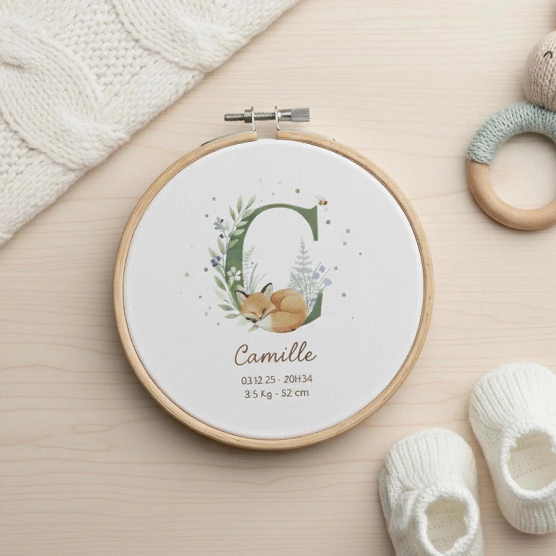 Tambour de naissance personnalisé bois prénom bébé — Memerle papeterie